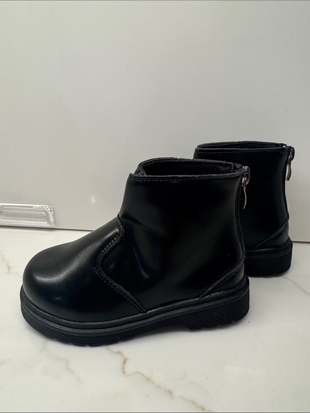 Toddler Black Ankle Boots with Rear Zip
